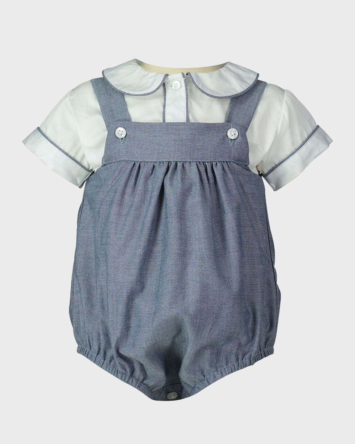 Rachel Riley Boy's Chambray Piped Shirt and Bubble Romper Set, Size 3M-24M