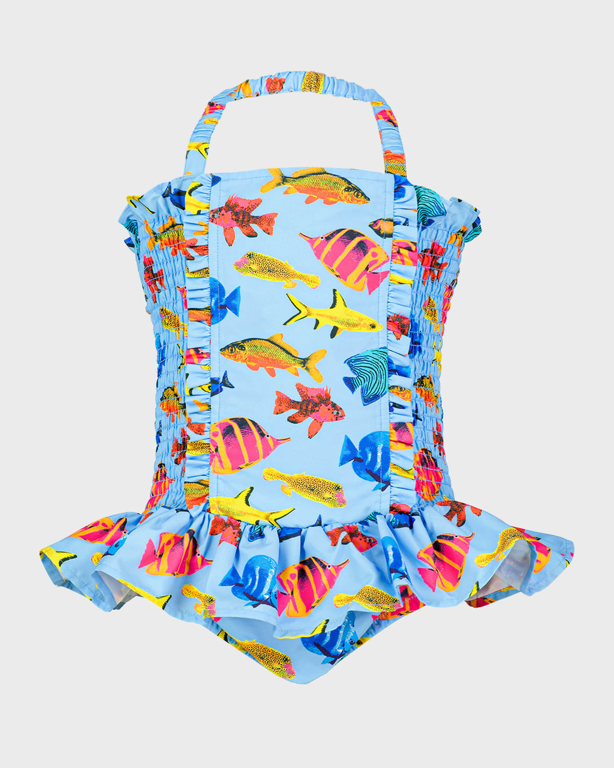 Rachel Riley Girl's Tropical Fish Ruched Swimsuit, Size 2-10