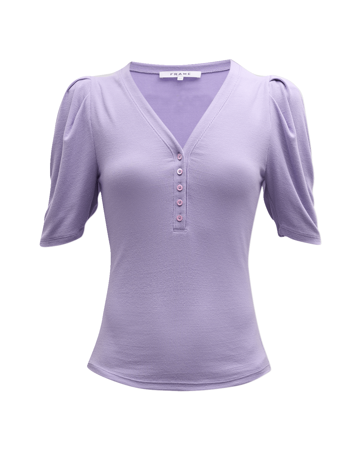 FRAME Ruched Short-Sleeve Henley Top