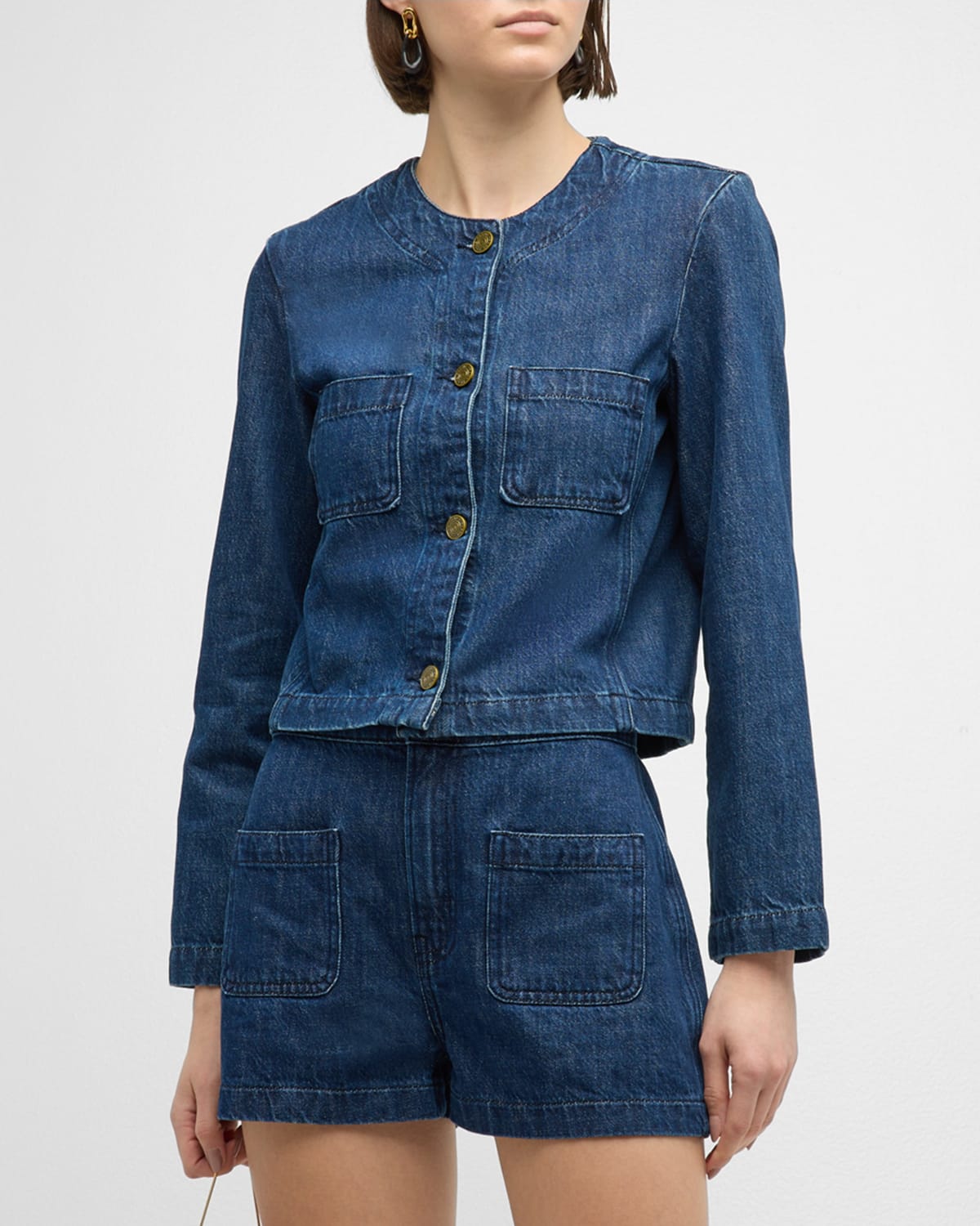 FRAME Collarless Denim Jacket