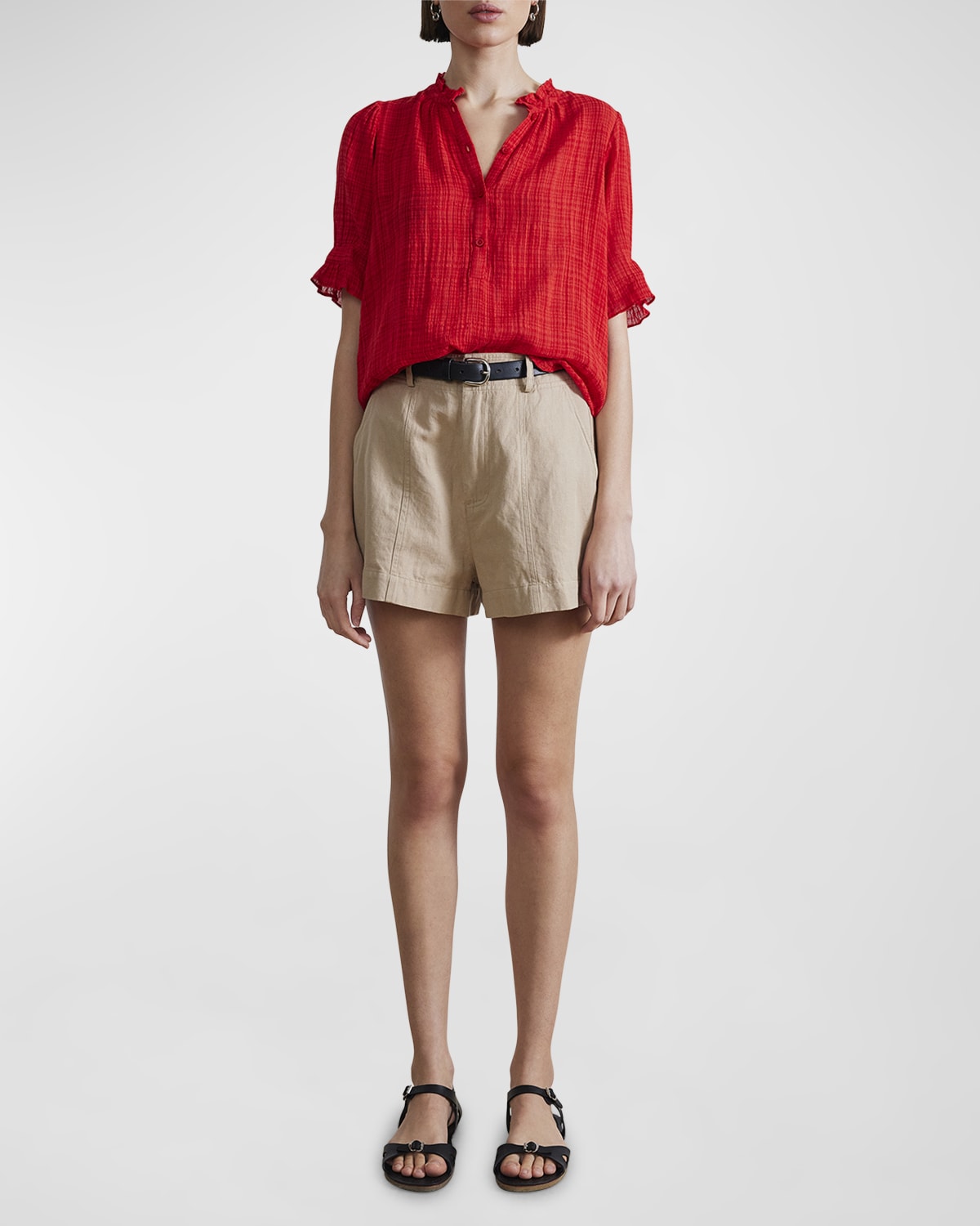 Apiece Apart Los Altos Elbow-Sleeve Cotton Gauze Top