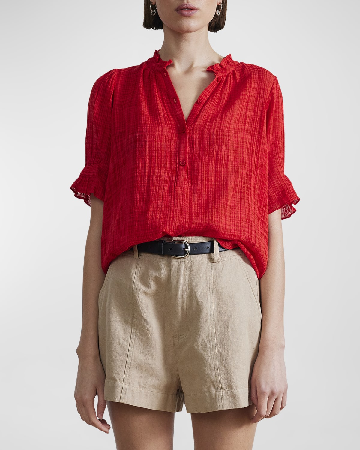 Apiece Apart Los Altos Elbow-Sleeve Cotton Gauze Top