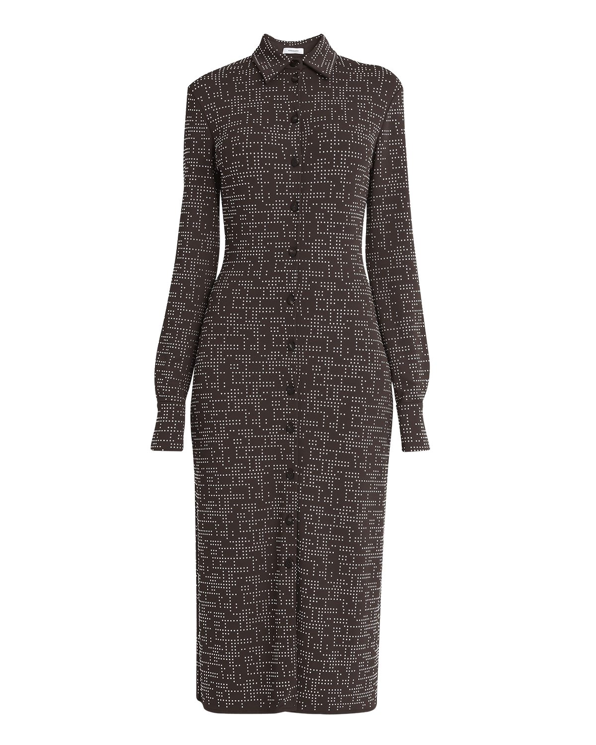 Ferragamo Studded Button Down Midi Viscose Jersey Dress