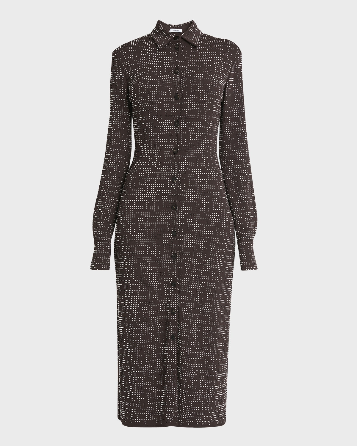Ferragamo Studded Button Down Midi Viscose Jersey Dress