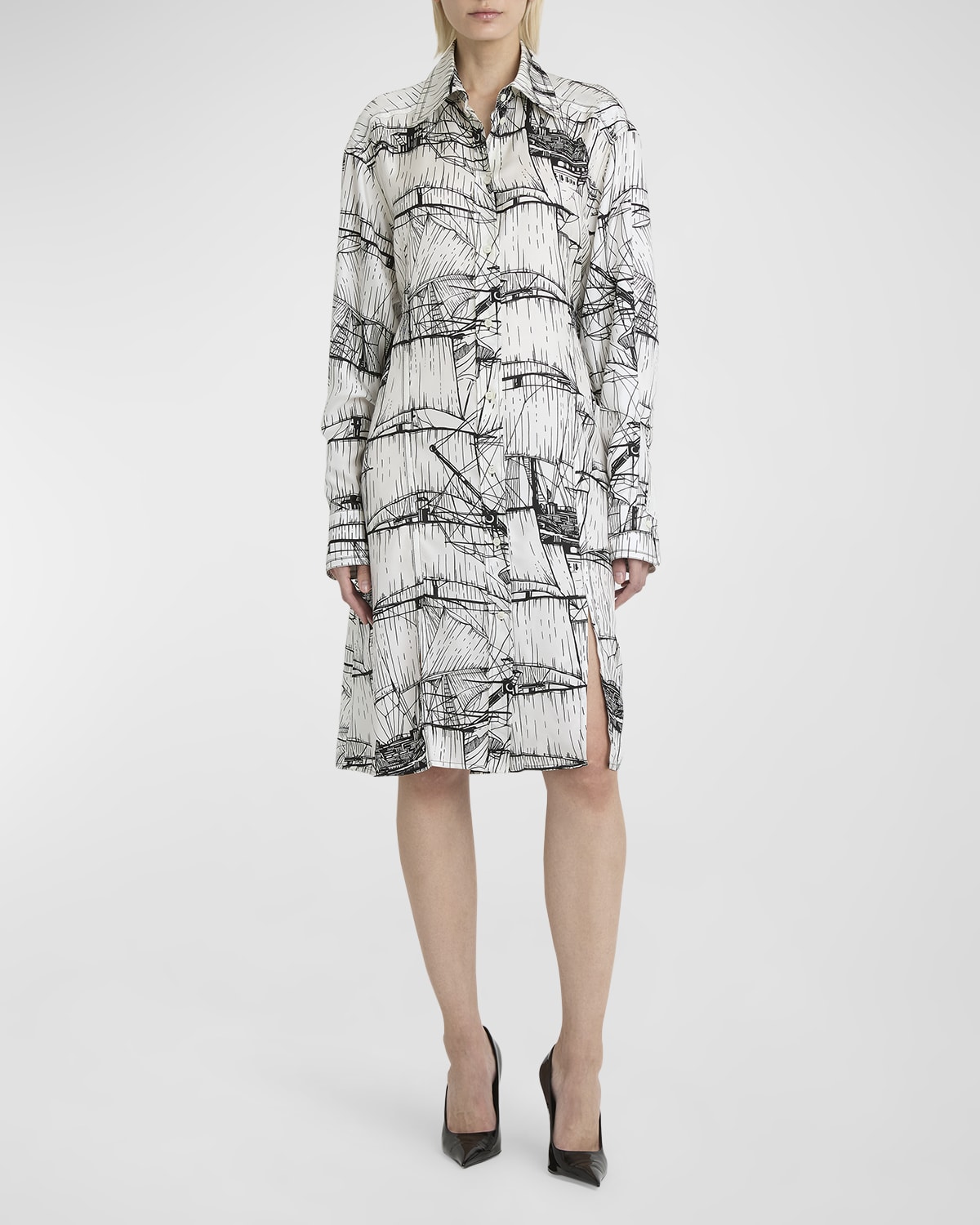 Ferragamo Nautical Printed Silk Shirtdress