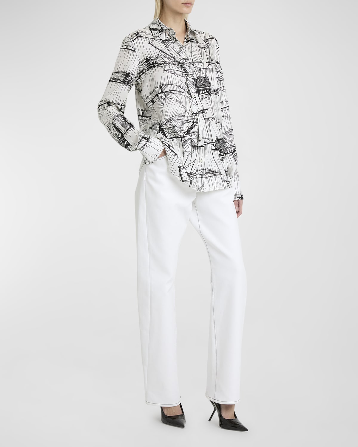 Ferragamo Nautical Printed Silk Blouse