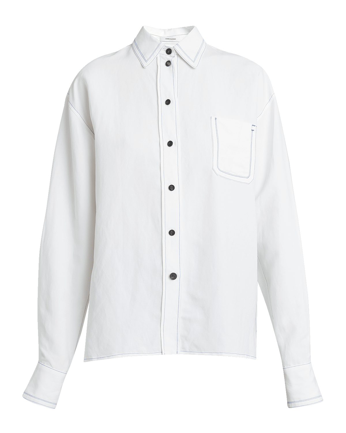 Ferragamo Button-Front Shirt with Contrast Stitching