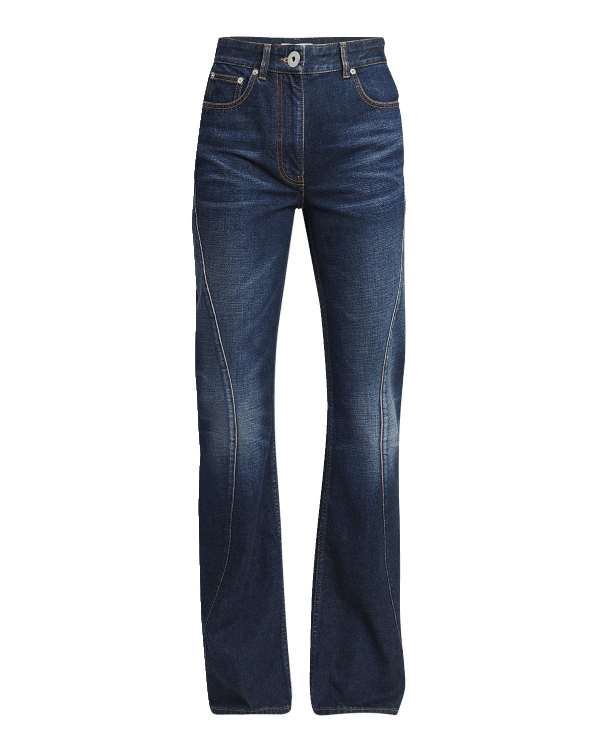 Ferragamo Seam-Detail Straight-Leg Distressed Denim Pants