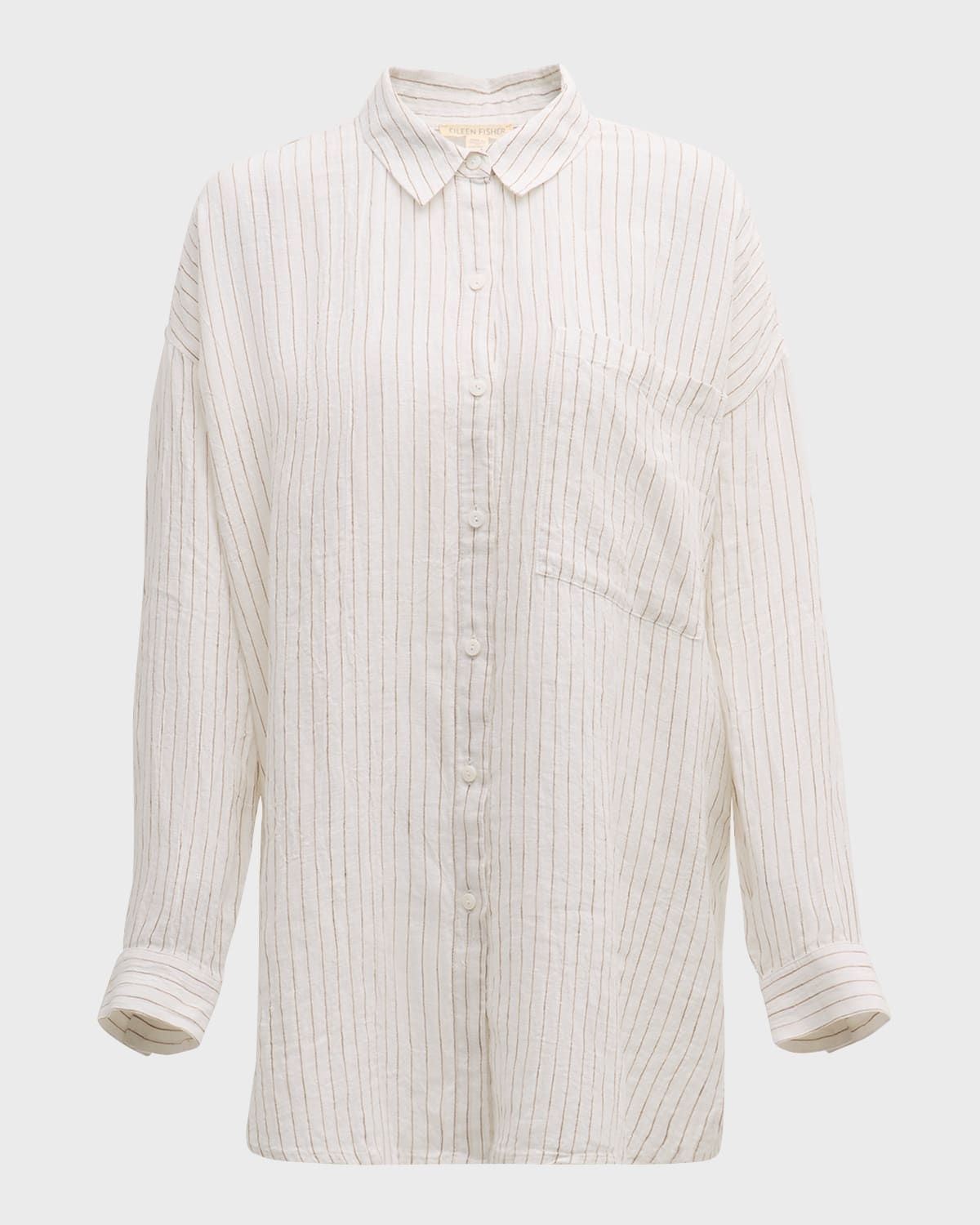 Eileen Fisher Crinkled Striped Organic Linen Shirt
