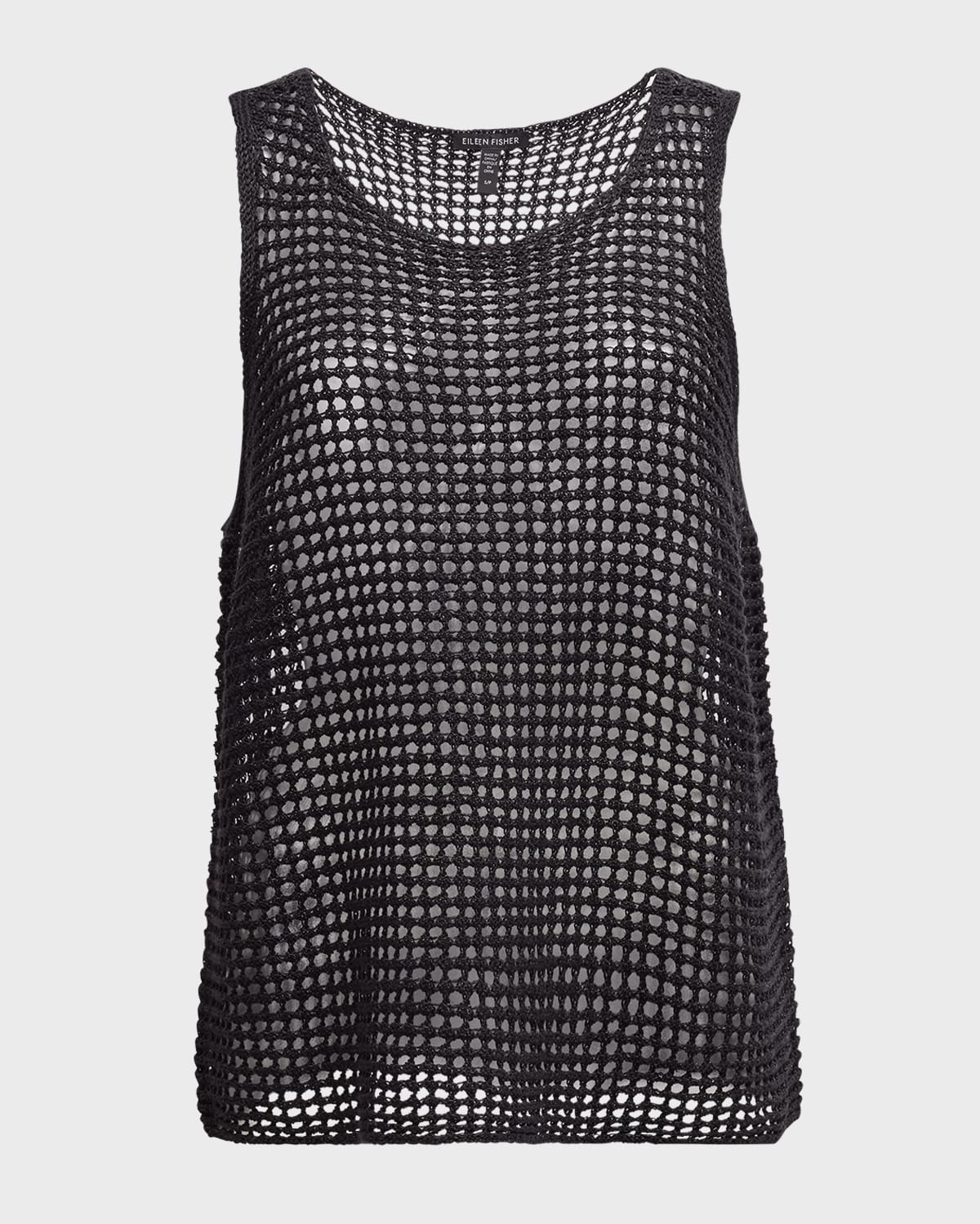 Eileen Fisher Scoop-Neck Open-Knit Organic Linen Shell