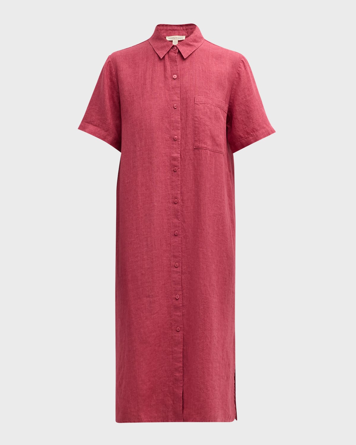 Eileen Fisher Side-Slit Organic Linen Midi Shirtdress