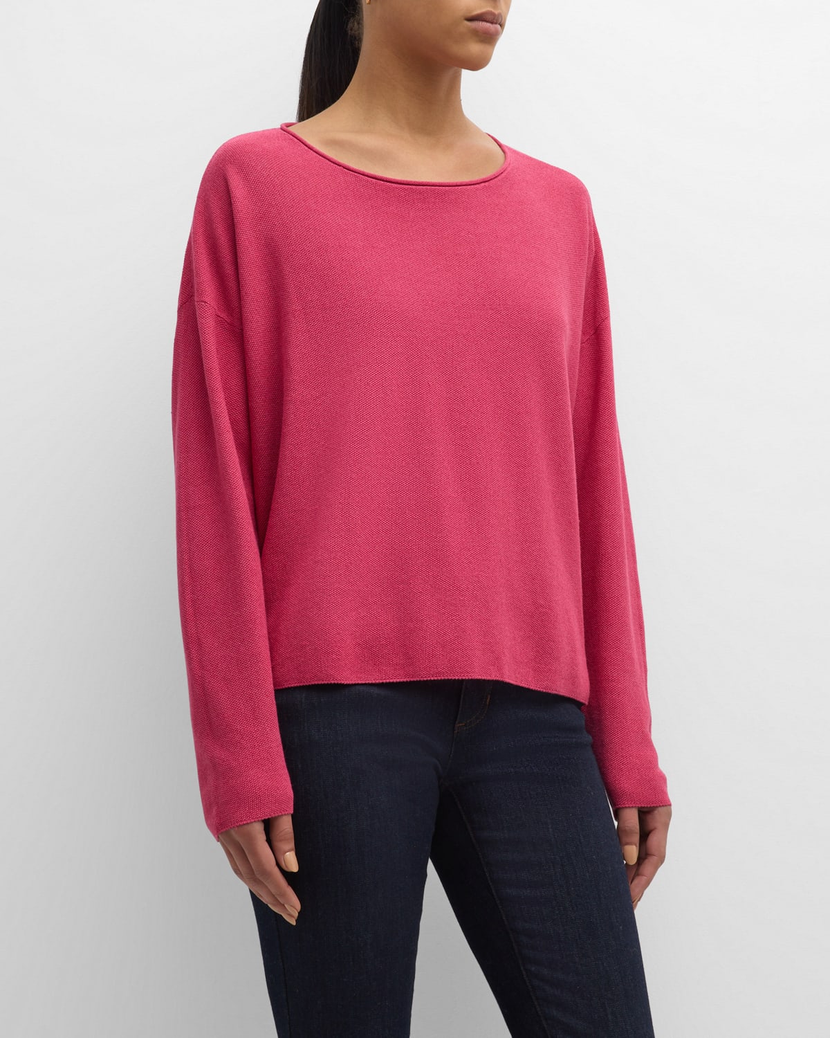 Eileen Fisher Scoop-Neck Organic Linen-Cotton Blouse