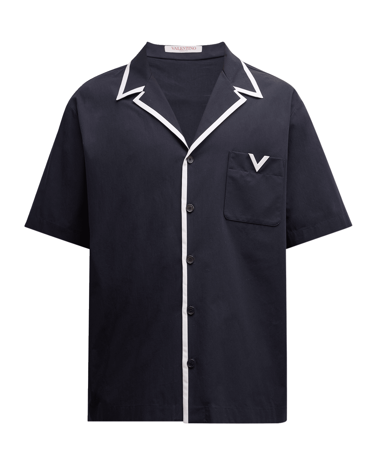 Valentino Garavani Men's Heavy Poplin Piped Camp Shirt