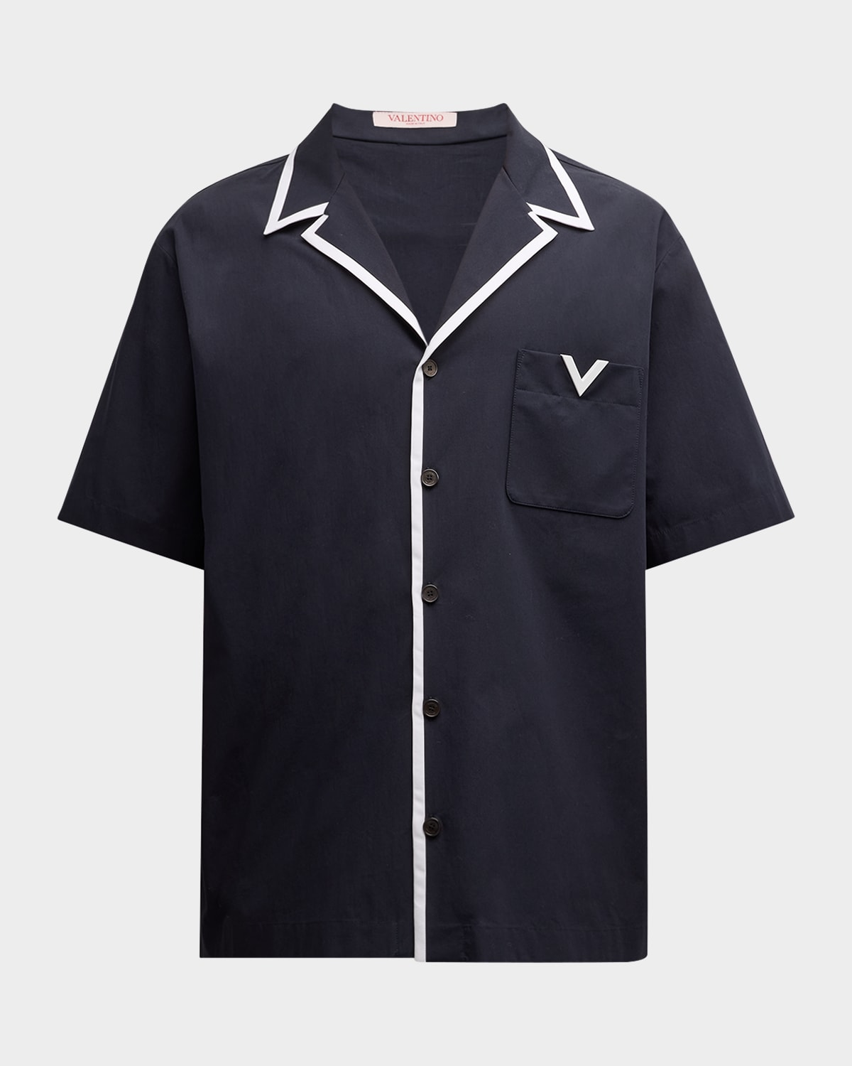 Valentino Garavani Men's Heavy Poplin Piped Camp Shirt