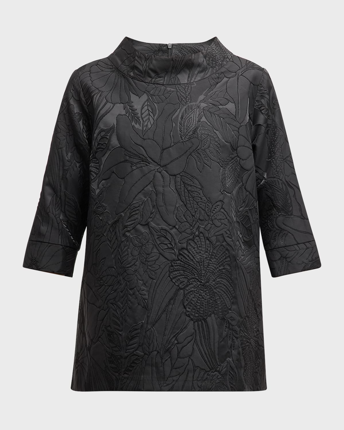 Caroline Rose Jackie Funnel-Neck Floral Jacquard Tunic