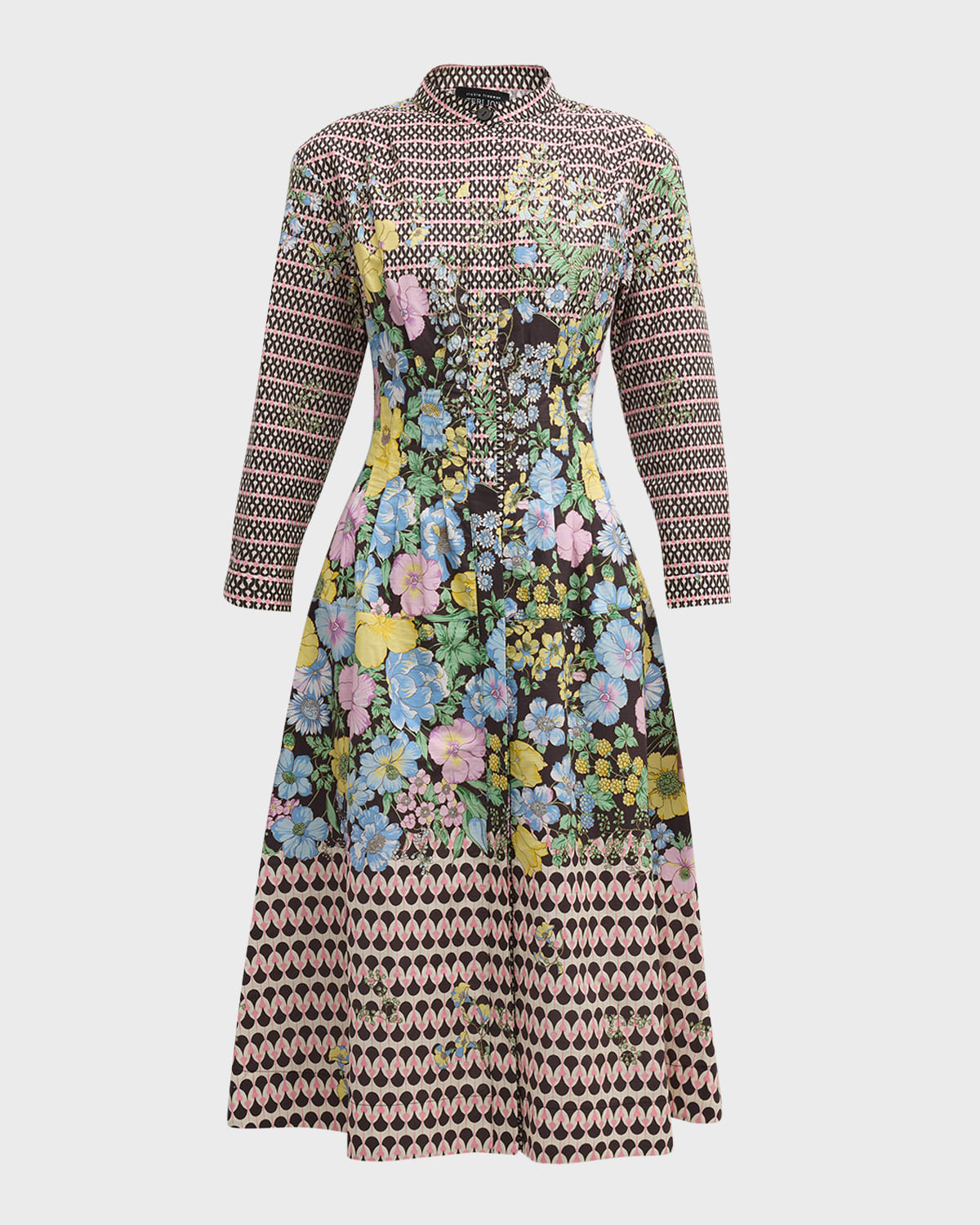 Rickie Freeman for Teri Jon Geometric & Floral-Print Midi Shirtdress
