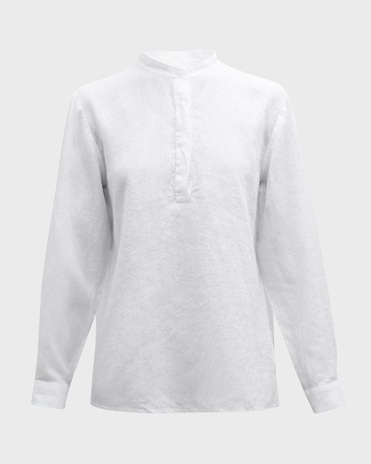 Eileen Fisher Band-Collar Organic Linen Henley Top