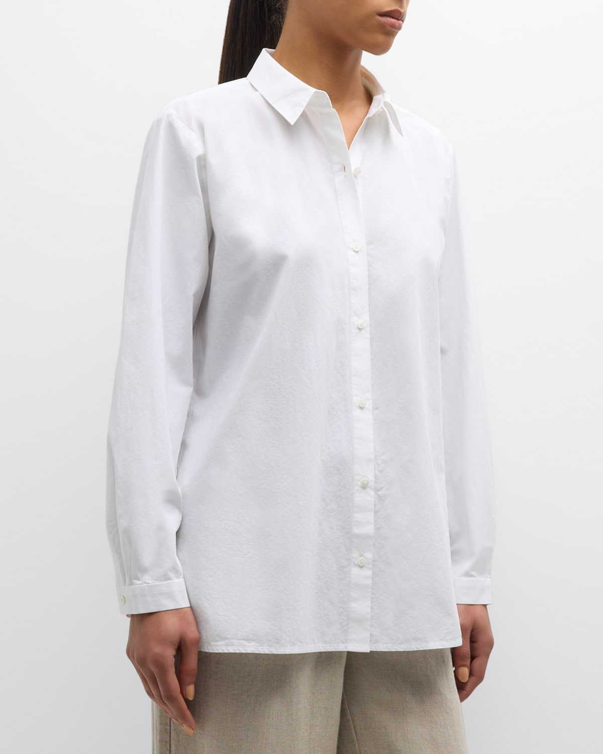 Eileen Fisher Petite Button-Down Organic Cotton Poplin Shirt