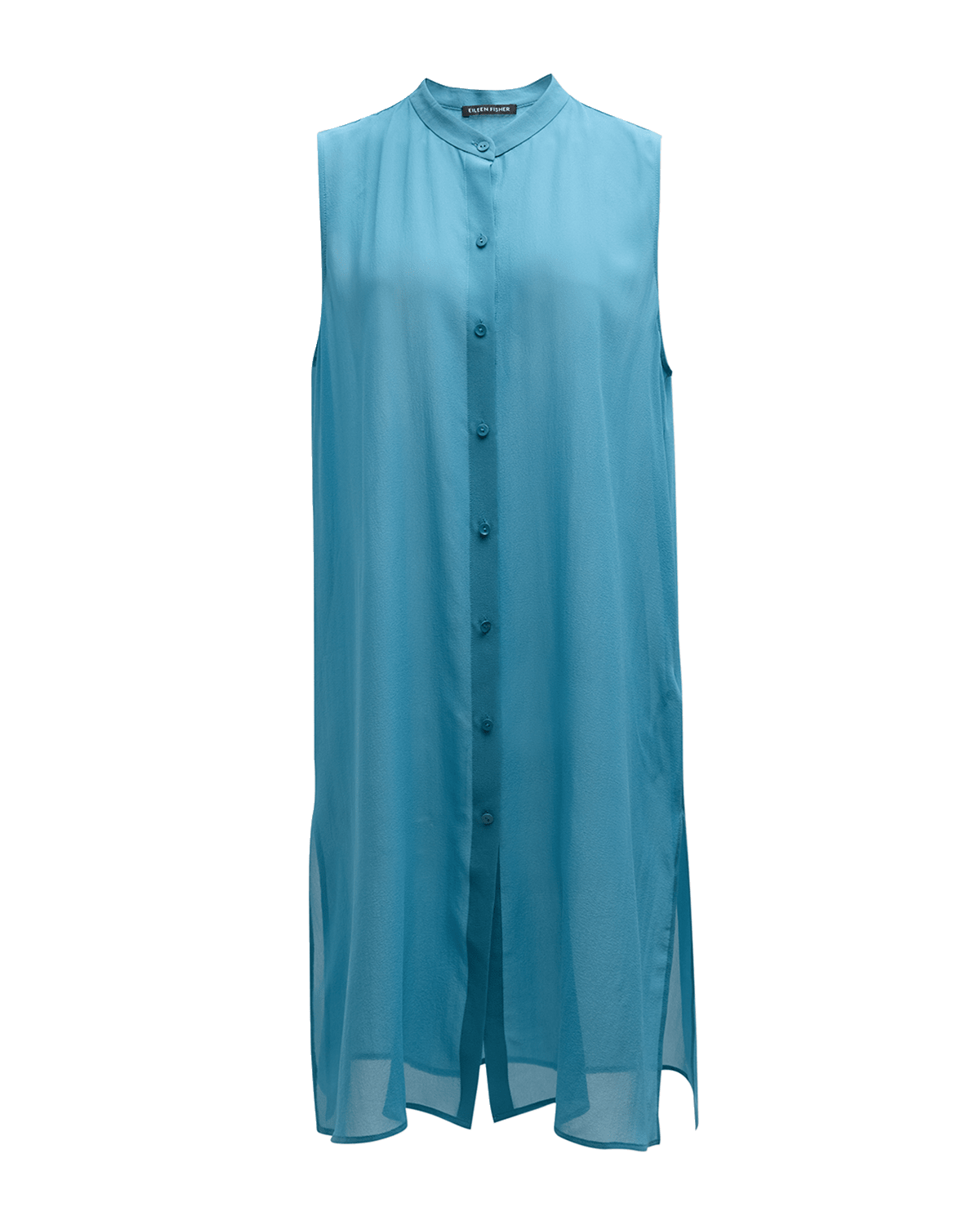 Eileen Fisher Sleeveless Button-Down Sheer Georgette Shirt