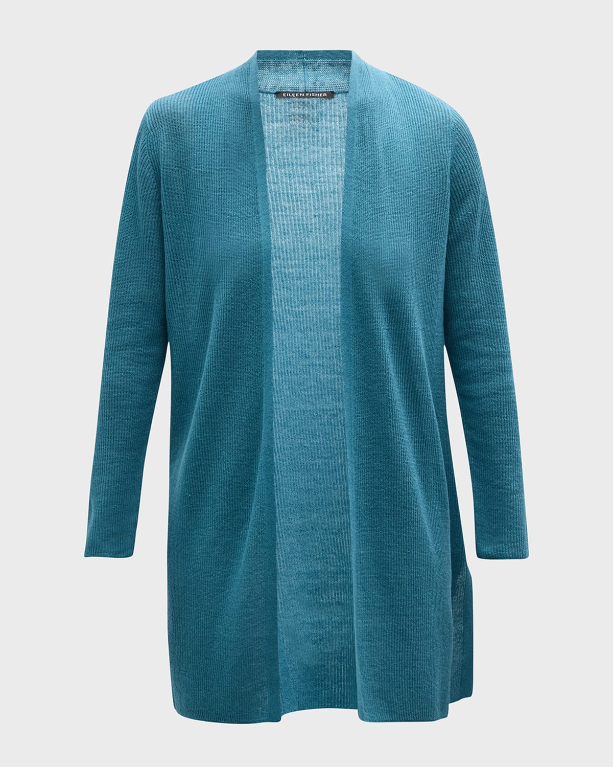 Eileen Fisher Ribbed Side-Slit Open-Front Cardigan