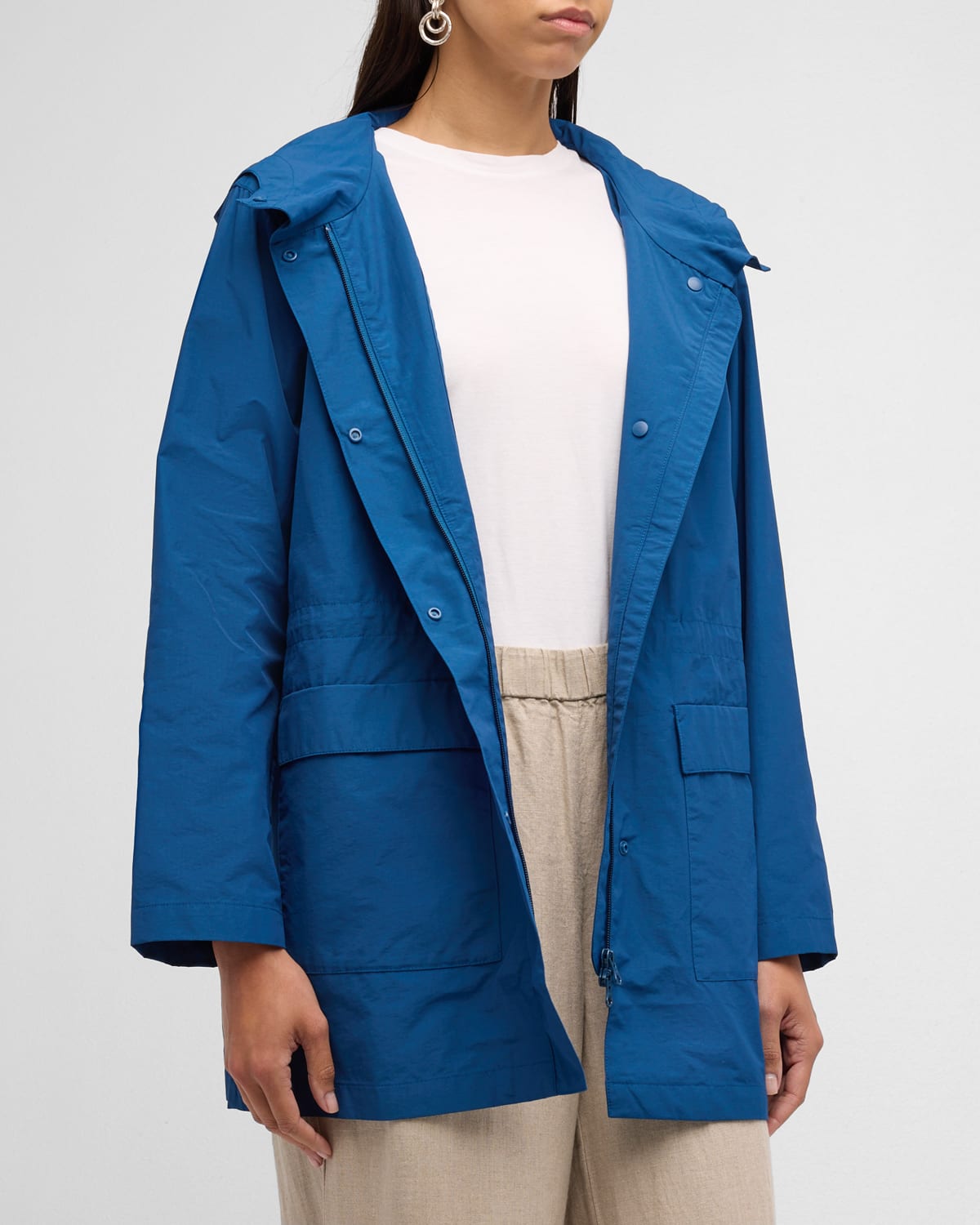 Eileen Fisher Lightweight Snap-Front Hooded Anorak