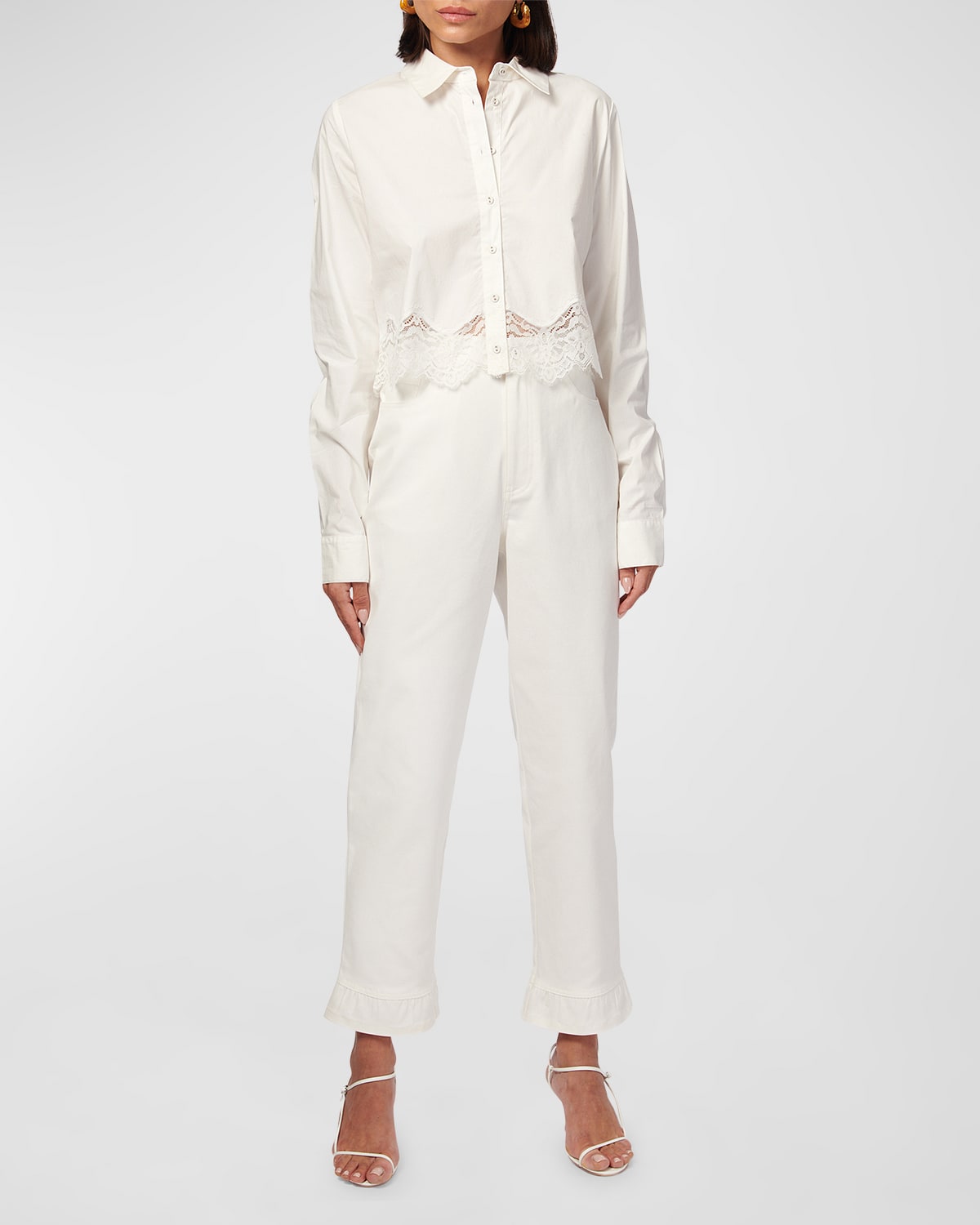 Cami NYC Sora Button-Front Lace-Hem Crop Top