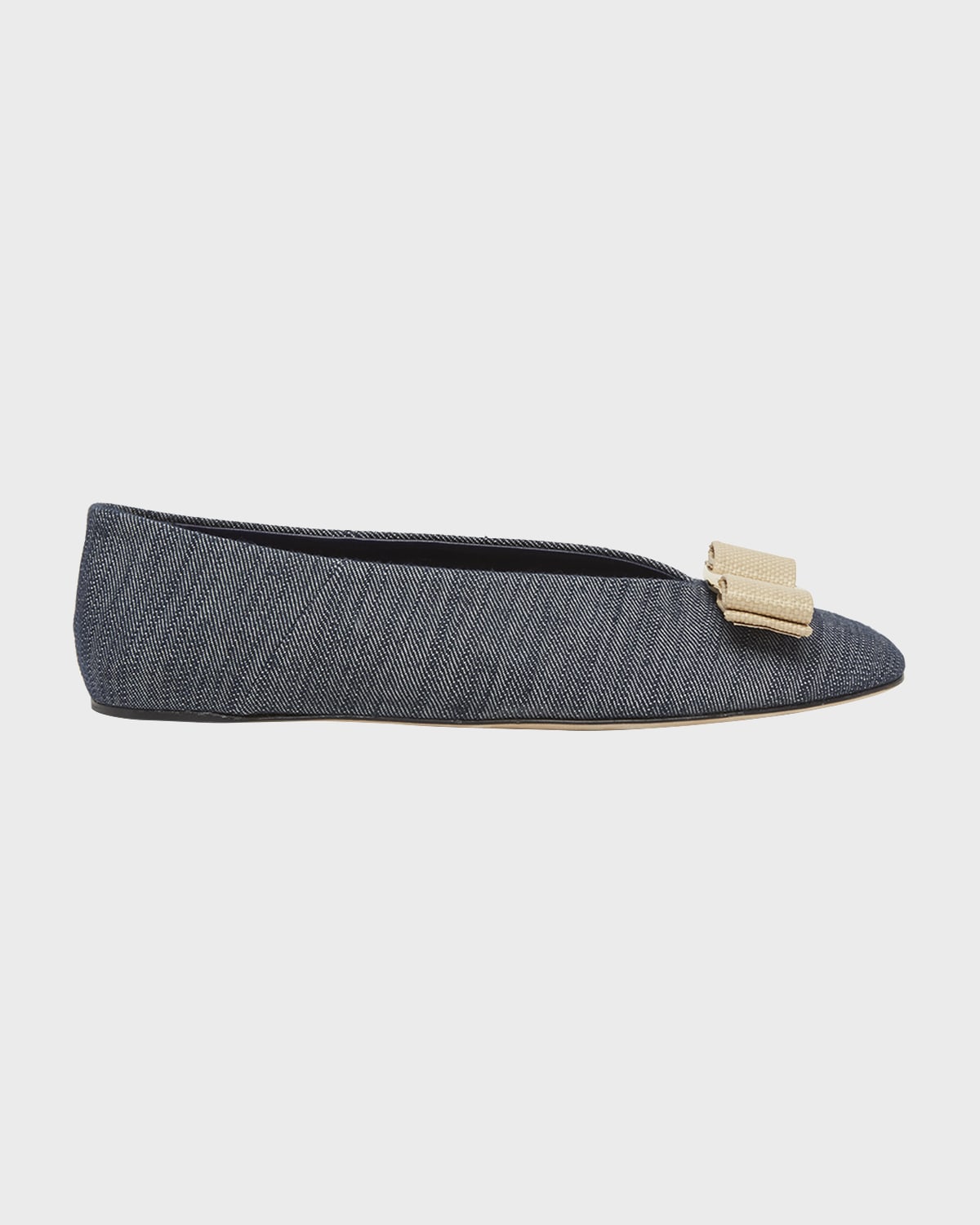 Ferragamo Vanna Denim Bow Ballerina Flats