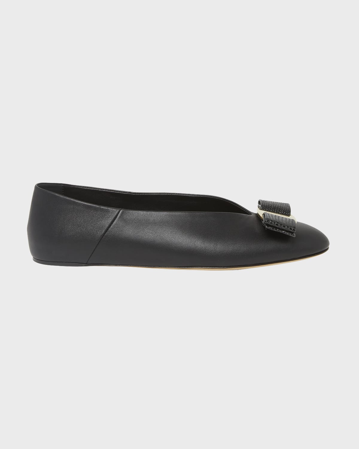 Ferragamo Vanna Calfskin Bow Ballerina Flats