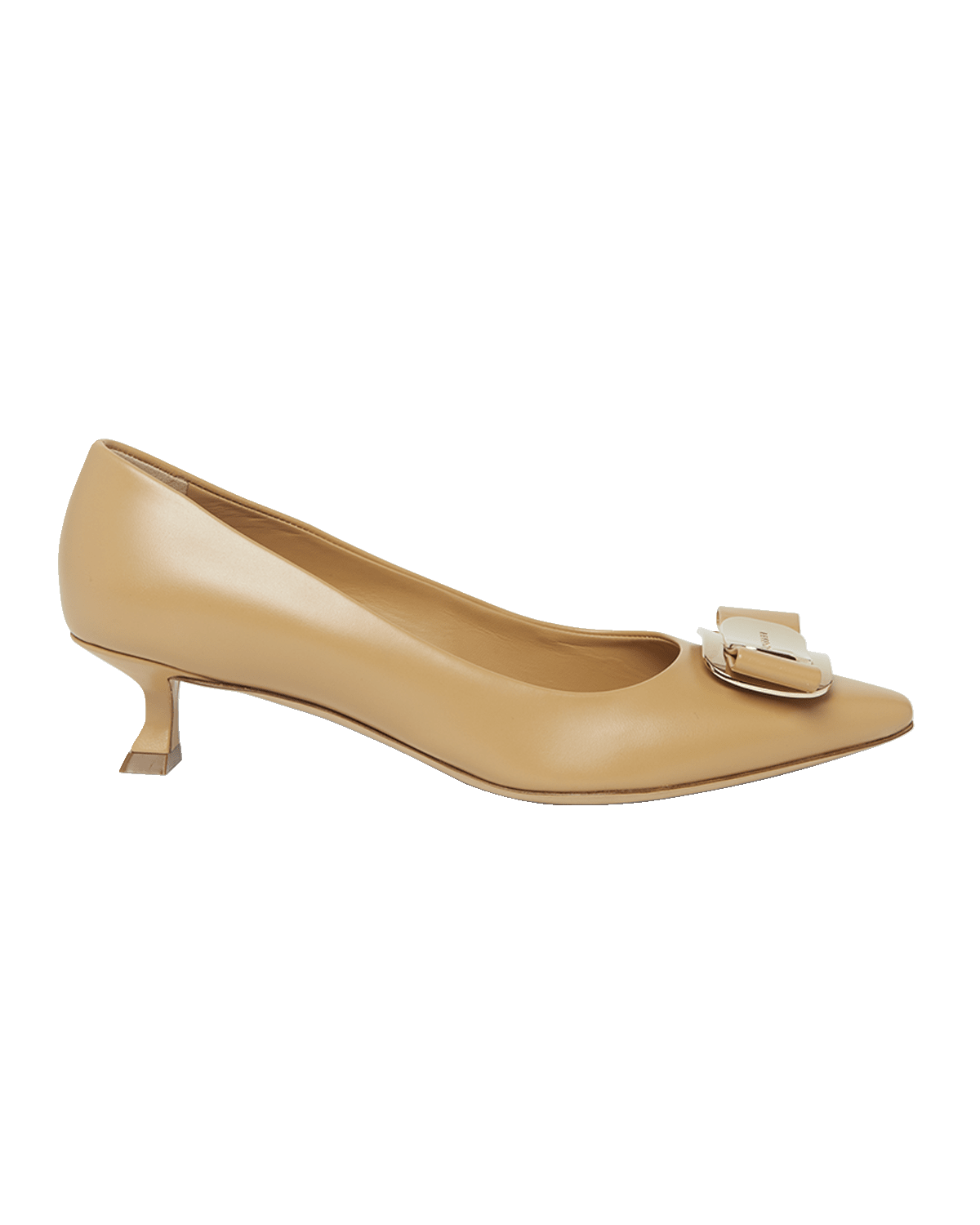 Ferragamo Zelma Leather Bow Kitten-Heel Pumps