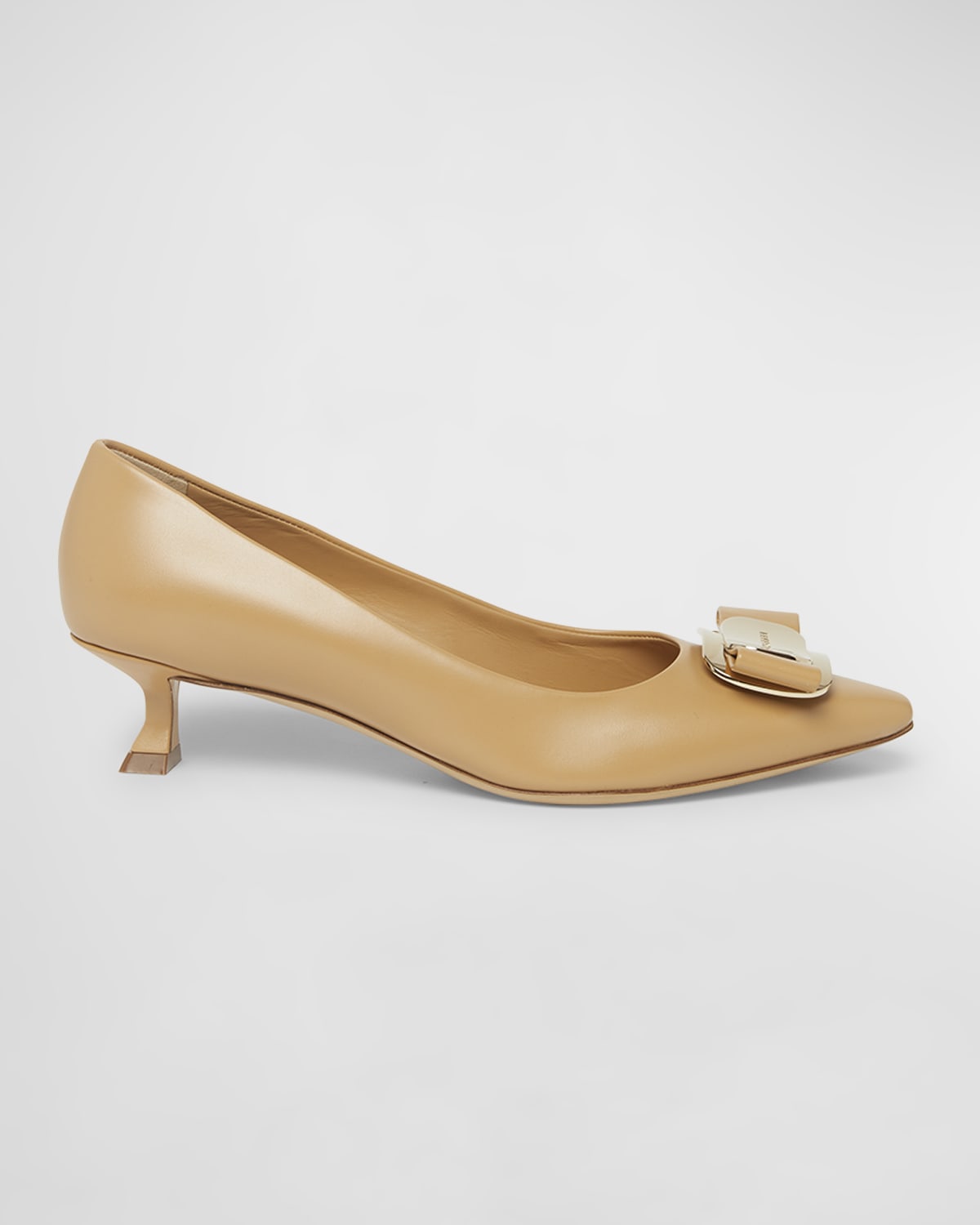 Ferragamo Zelma Leather Bow Kitten-Heel Pumps
