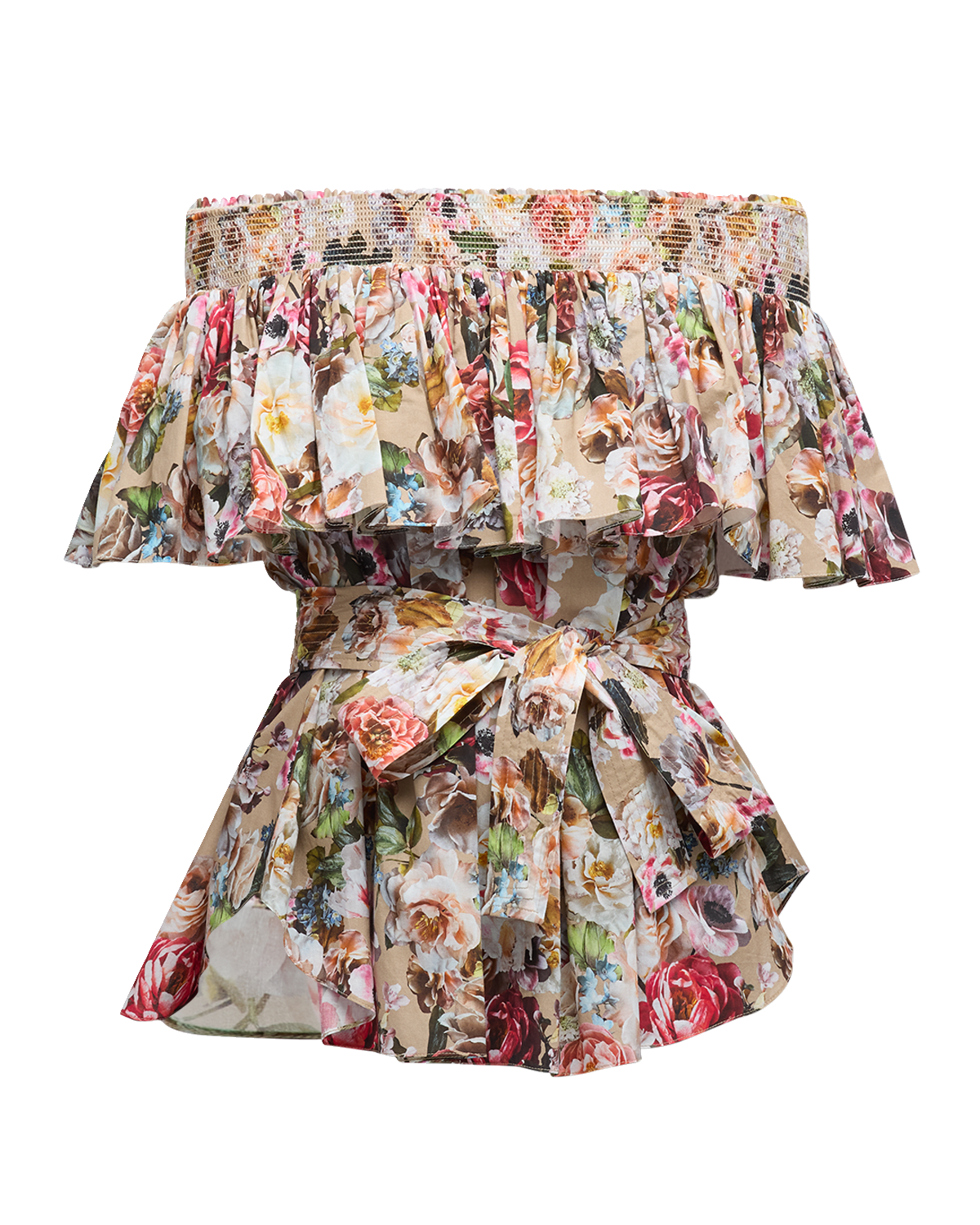 Adam Lippes Floral-Print Voile Smocked Off-The-Shoulder Top