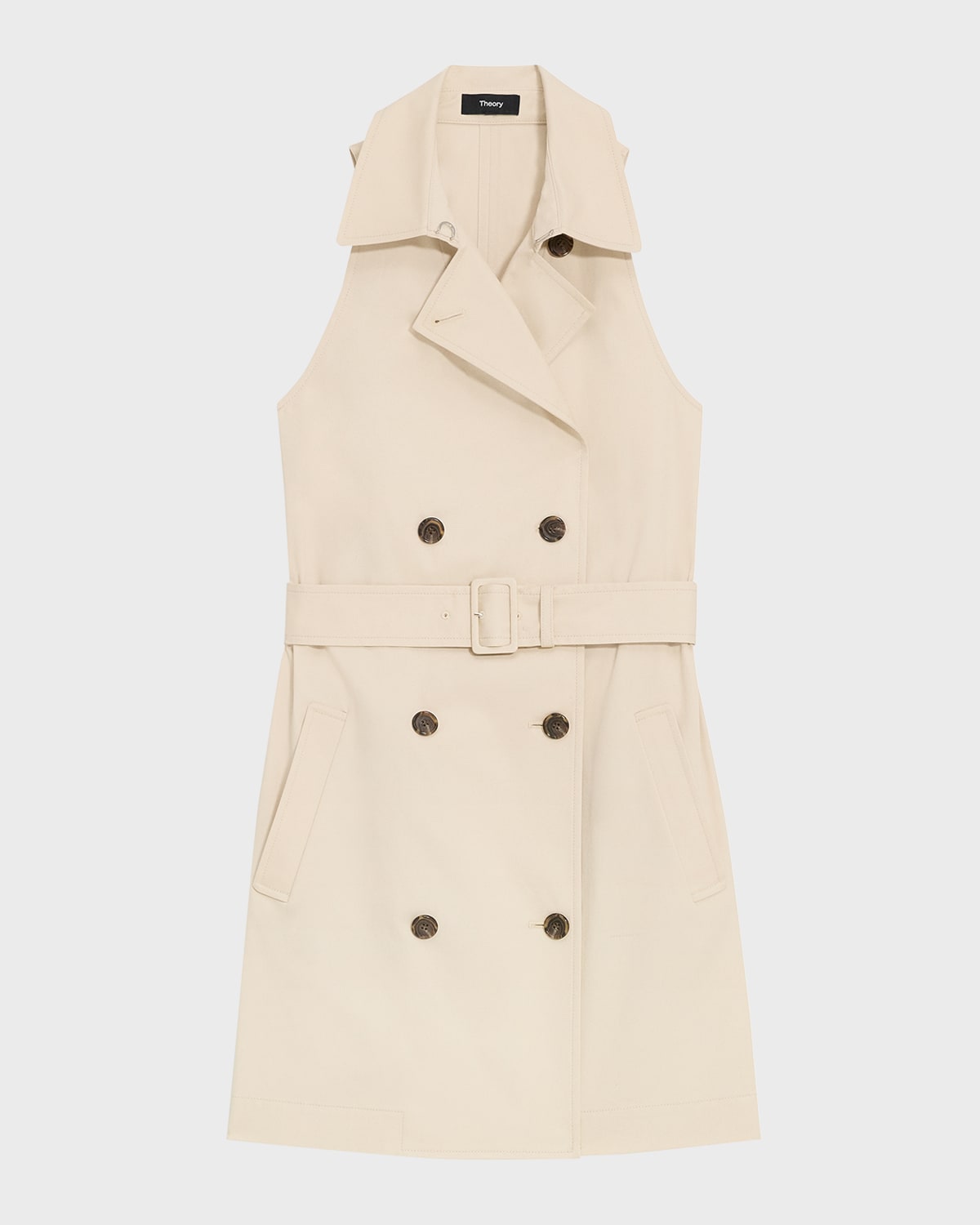 Theory Sleeveless Belted Mini Halter Trench Dress