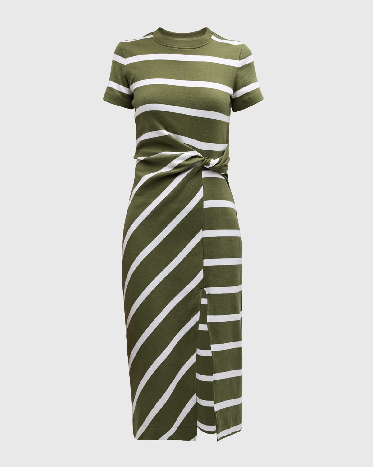 Tanya Taylor Cody Twisted-Waist Short-Sleeve Striped Midi Dress
