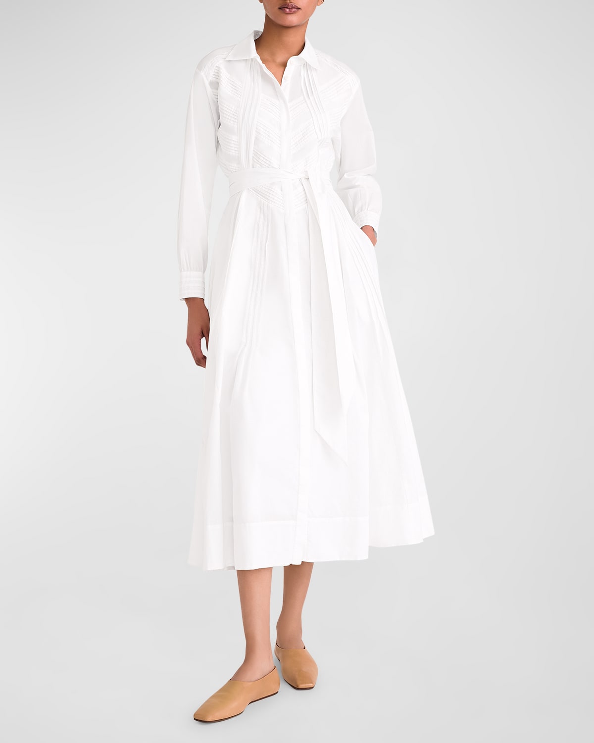 Merlette Liberty Pintuck Pima Cotton Midi Shirtdress