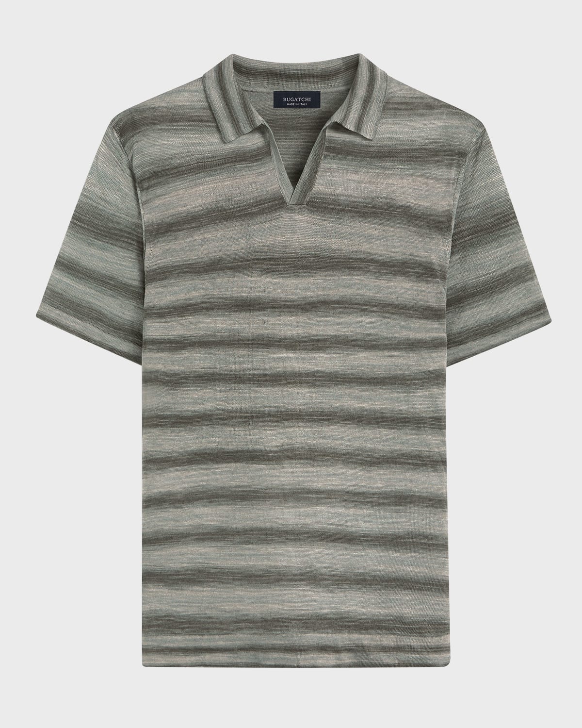 Bugatchi Men's Striped Linen Sweater with Johnny Collar