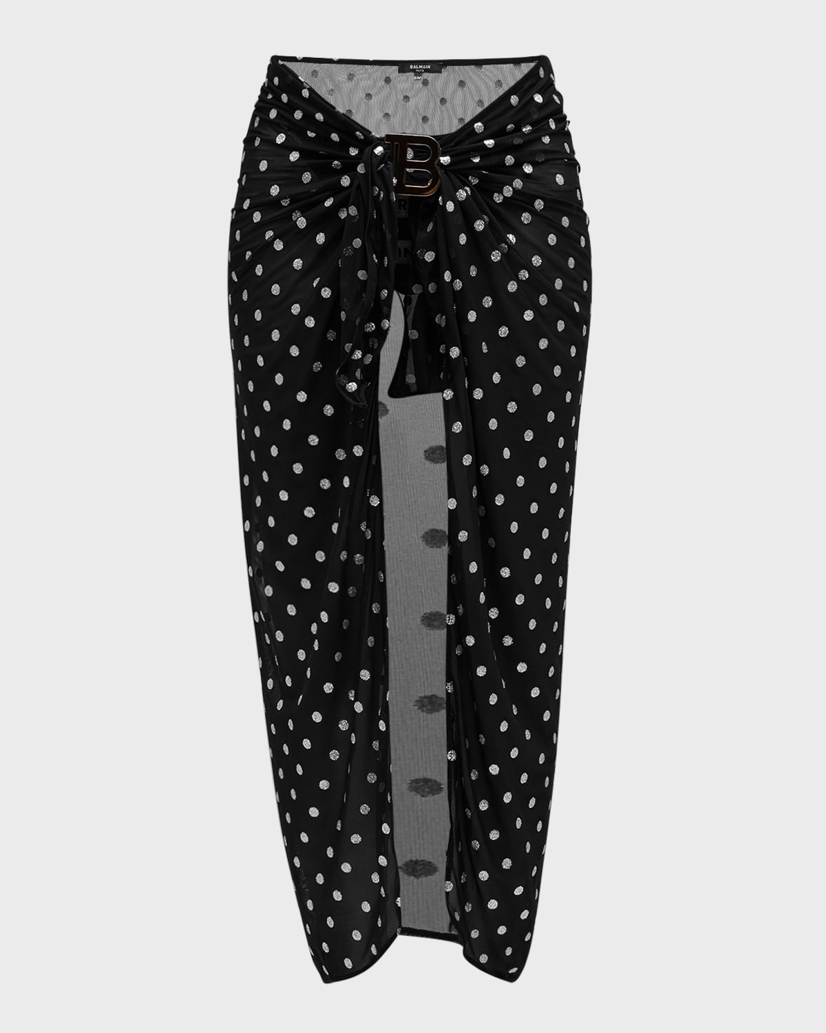 Balmain Logo Buckle Polka Dot Pareo Coverup