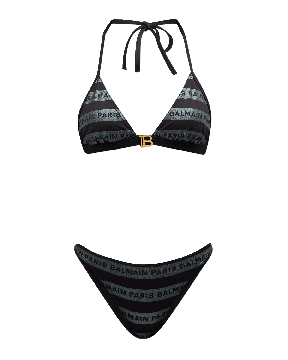 Balmain Striped Logo Triangle Two-Piece Bikini Set