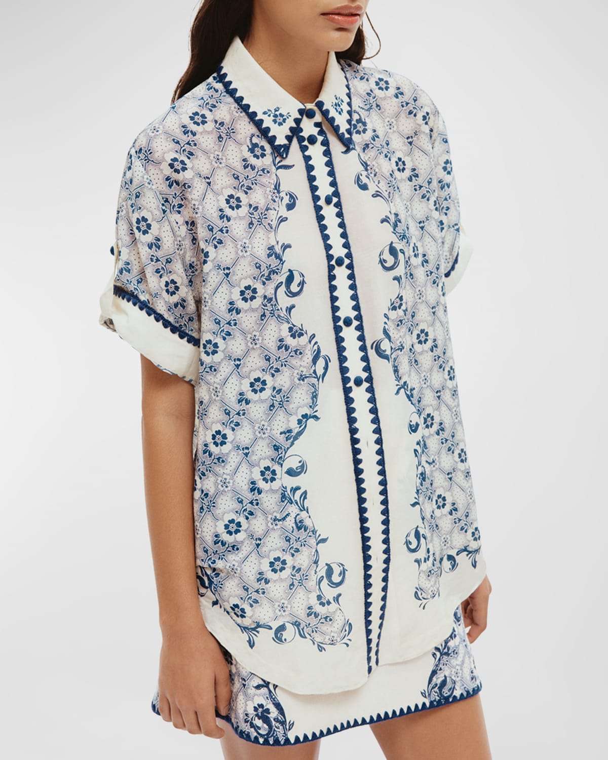 ALEMAIS Airlie Point-Collar Floral-Print Cotton Silk Shirt