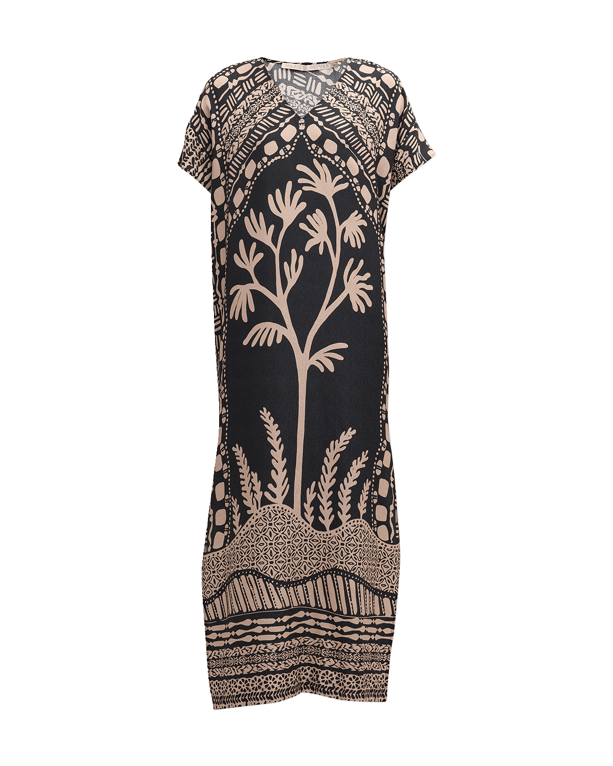 Marie Oliver Oliver Short-Sleeve Printed Silk V-Neck Kaftan