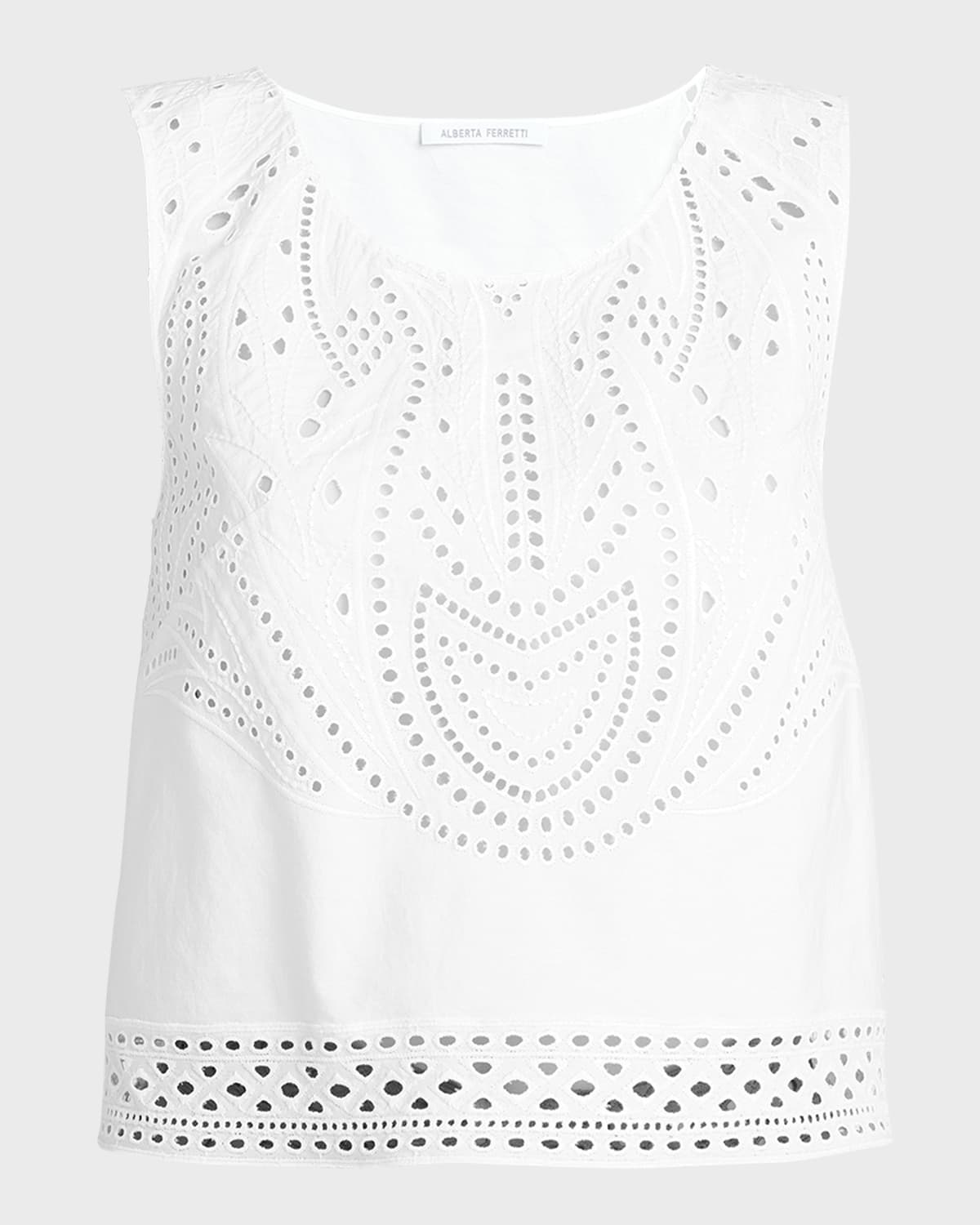 Alberta Ferretti Eyelet Embroidered Sleeveless Crop Top