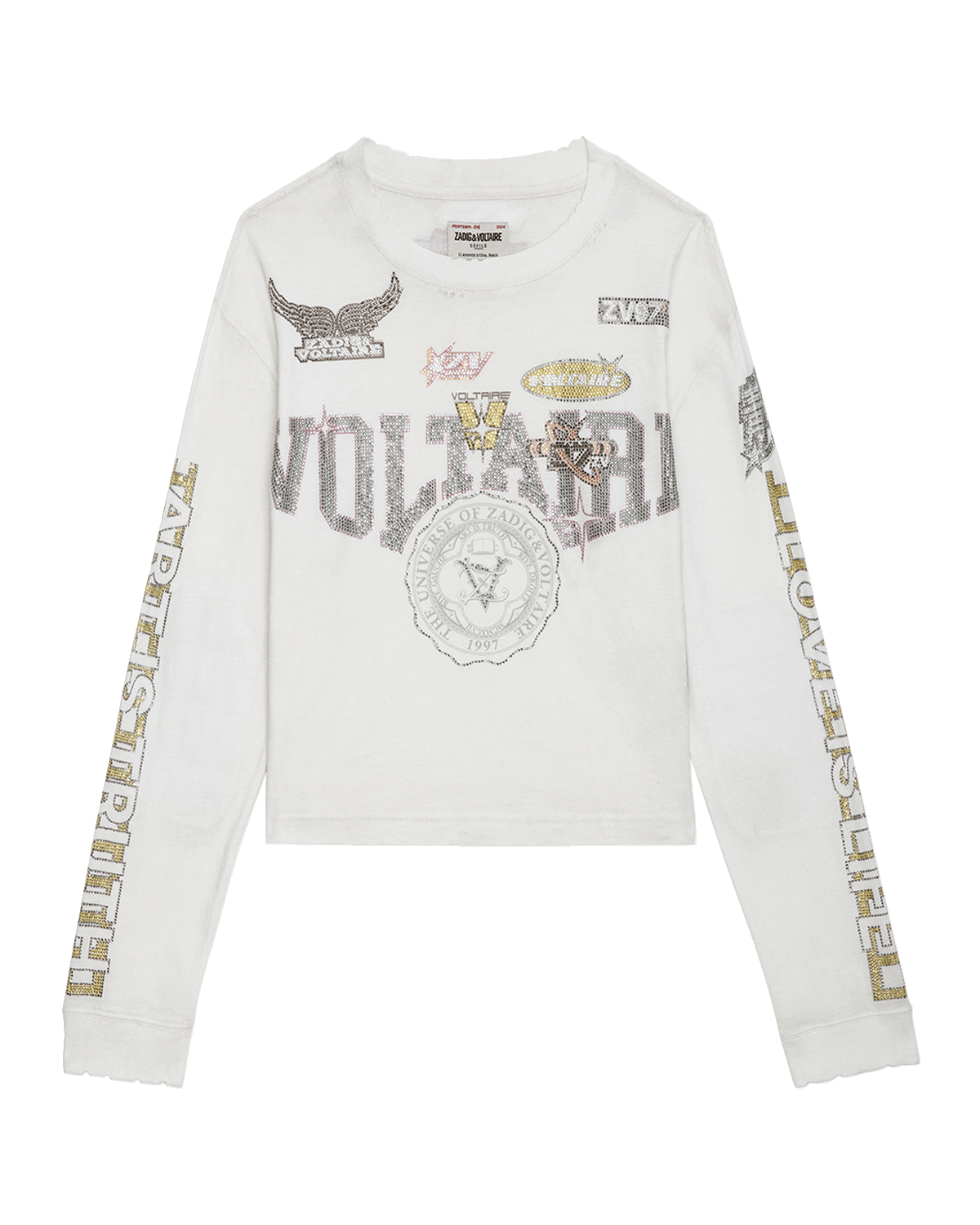Zadig & Voltaire Iona Crystal Badge Biker Cropped T-Shirt