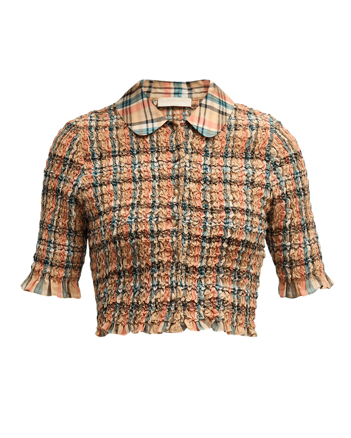 Ulla Johnson Jules Smocked Silk Cotton Collared Crop Top