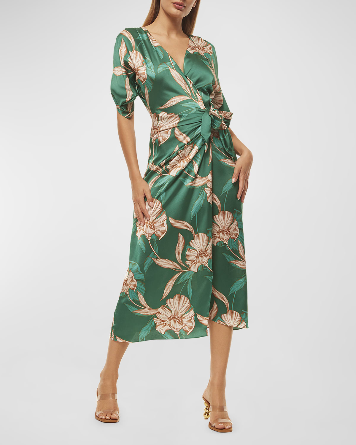 MISA Los Angeles Francesca Floral Midi Wrap Dress