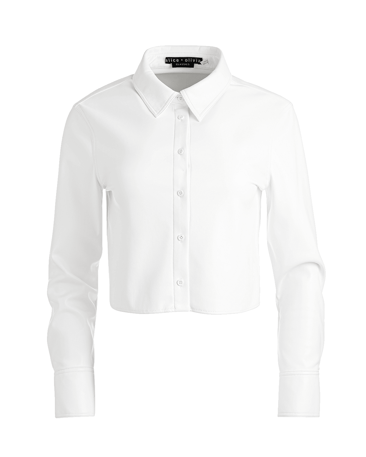 Alice + Olivia Leon Cropped Vegan Leather Button-Front Shirt