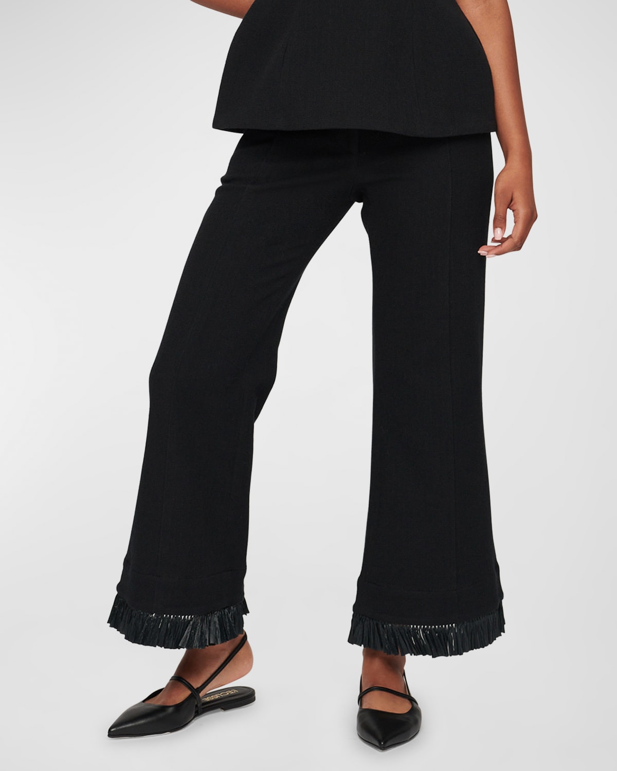 CLEA Parker Raffia Fringe-Trim Trousers