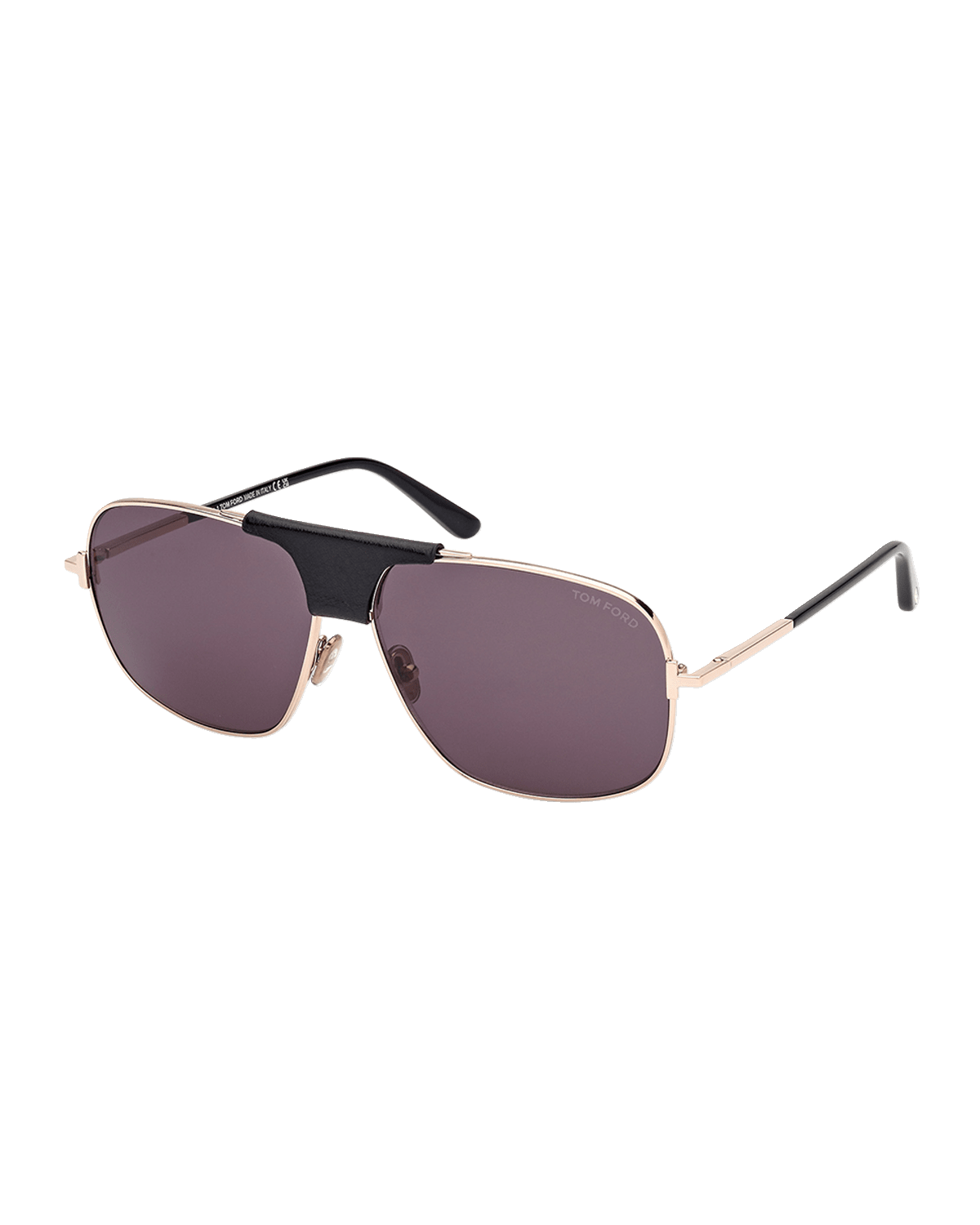 TOM FORD Men's Tex Metal and Leather Aviator Sunglasses