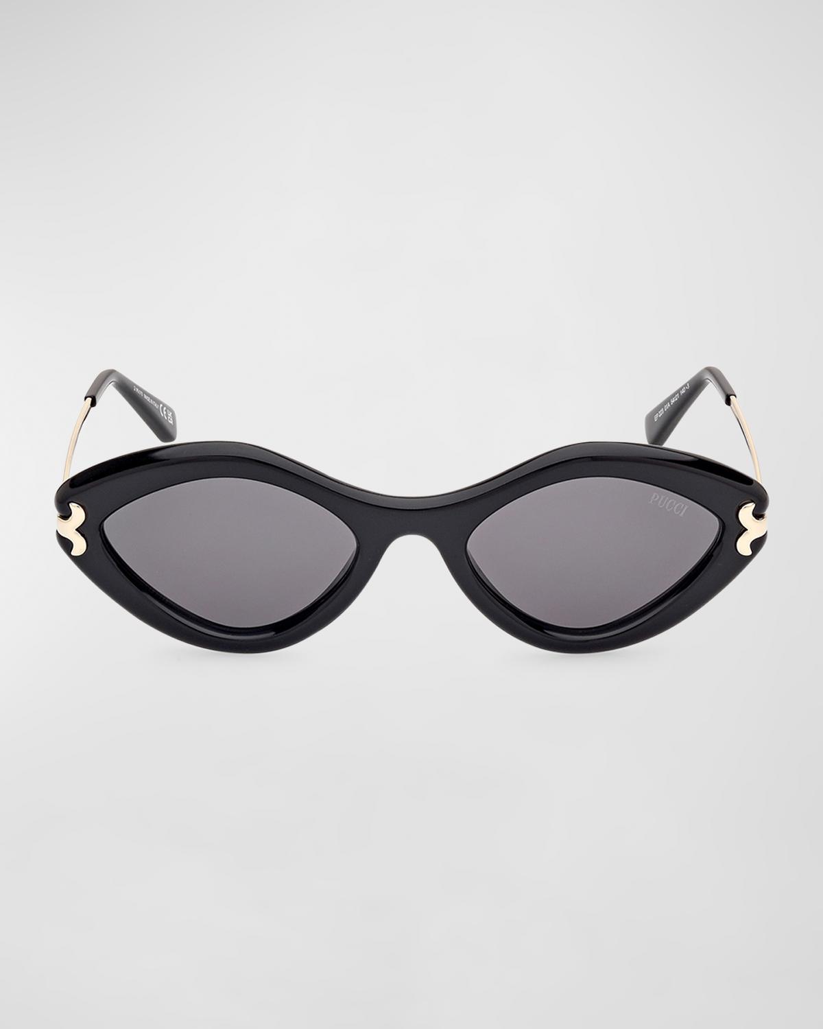 Pucci Logo Acetate & Metal Oval Sunglasses