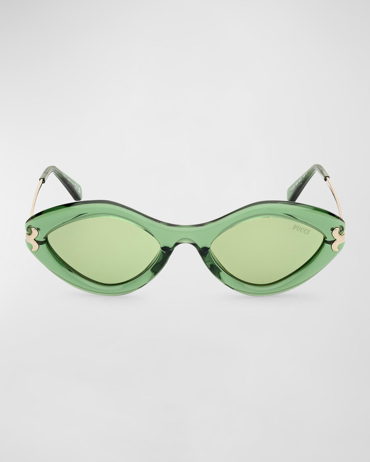 Pucci Logo Acetate & Metal Oval Sunglasses