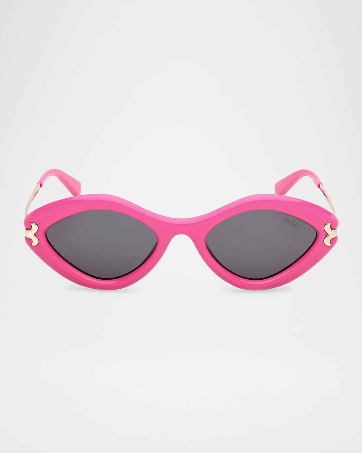 Pucci Logo Acetate & Metal Oval Sunglasses
