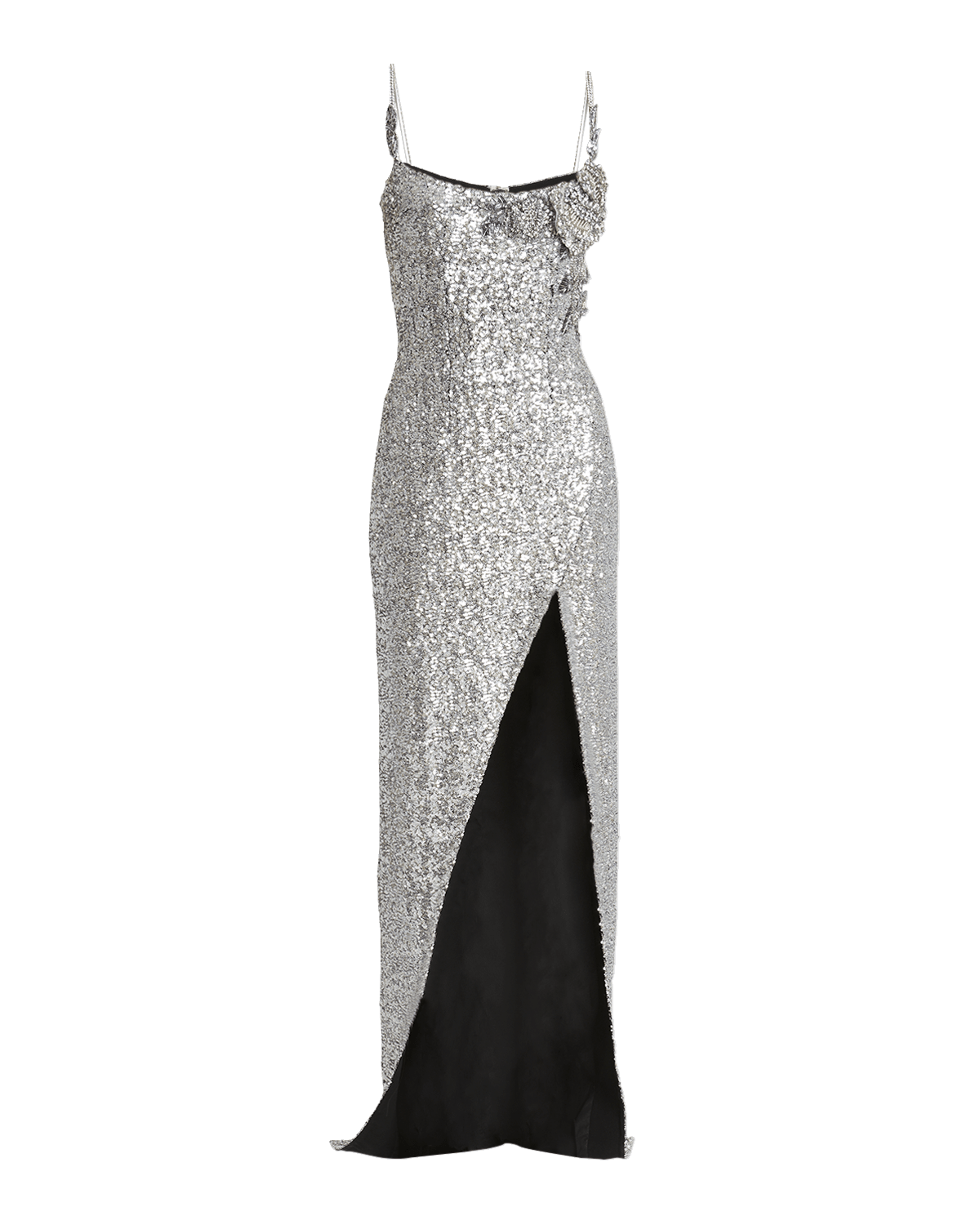 Balmain Sequined Column Gown with Rose Detail